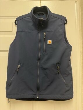 Carhartt Navy Blue Softshell Vest with Golden Logo Patch